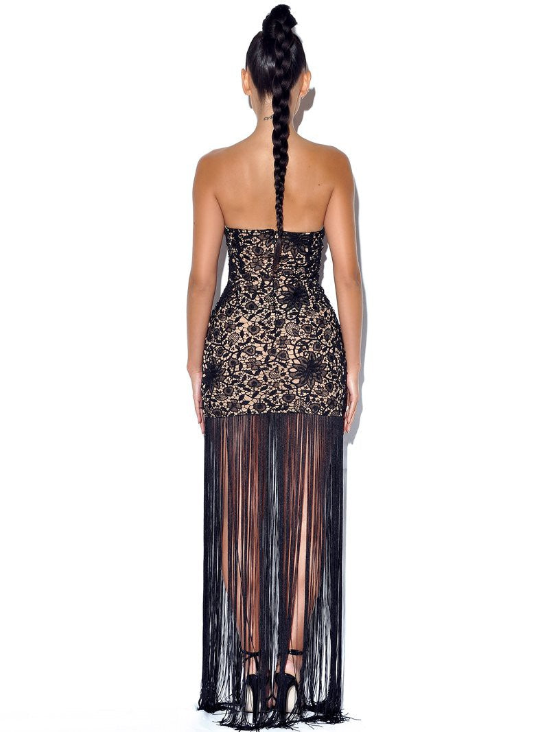 Become The One Lace Long Fringed Strapless Dress (comes in 2 colors) Penderié, Inc.