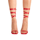 Gleaming Red Strappy Lace Up Sandal Heel Penderié, Inc.