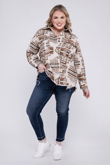 Plus Size Aztec Western Shacket Blue B