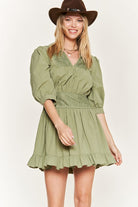 Eyelet detail 3/4 sleeve short dress JBJ1091 Jade By Jane