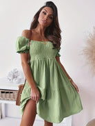 Full Size Ruffled Off-Shoulder Short Sleeve Dress Trendsi