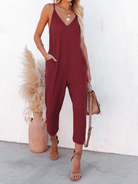 Solid Color V-Neck Pocket Jumpsuit HN4HHH66KN Casual Chic Boutique