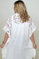 Davi & Dani Solid Button Down Short Sleeve Hi-Low Lace Loose Top Kiwidrop