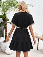 Ruffled V-Neck Half Sleeve Mini Dress Trendsi