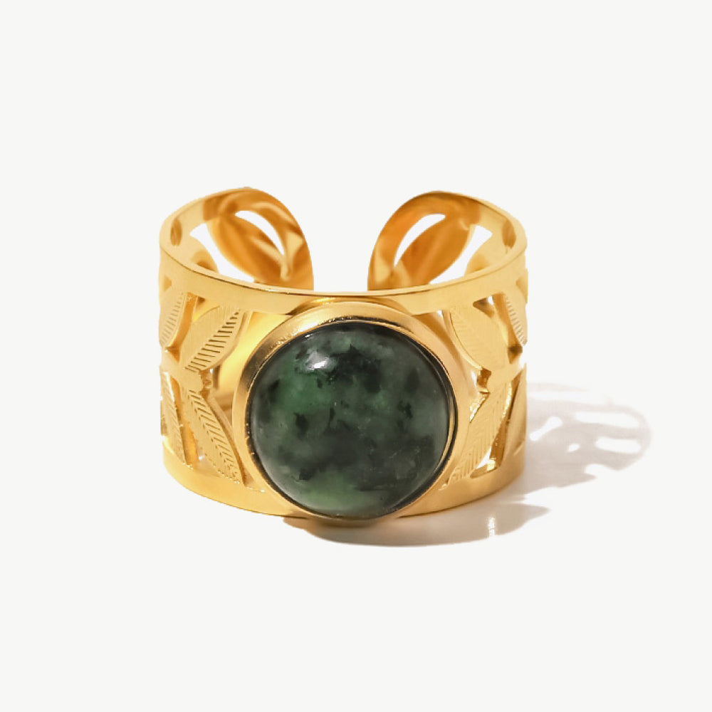 18k Gold Plated Malachite Leaf Ring