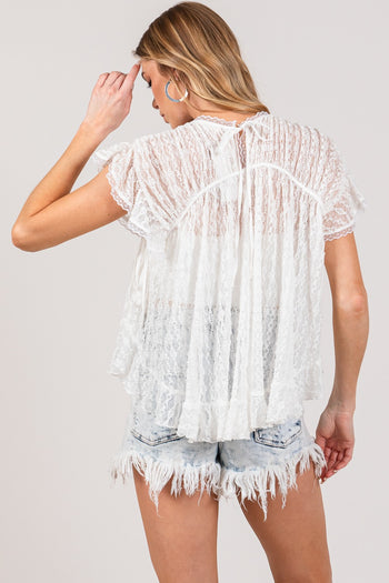 SAGE + FIG Round Neck Short Sleeve Lace Blouse Trendsi