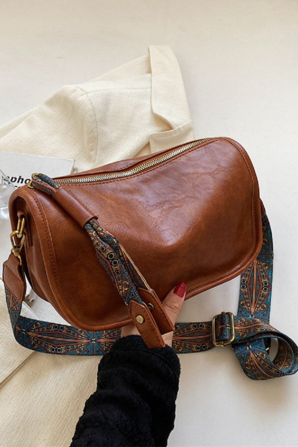 Zenana Pattern Strap Zipper Shoulder Bag Trendsi