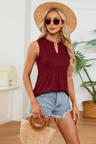Ruched Notched Tank Casual Chic Boutique