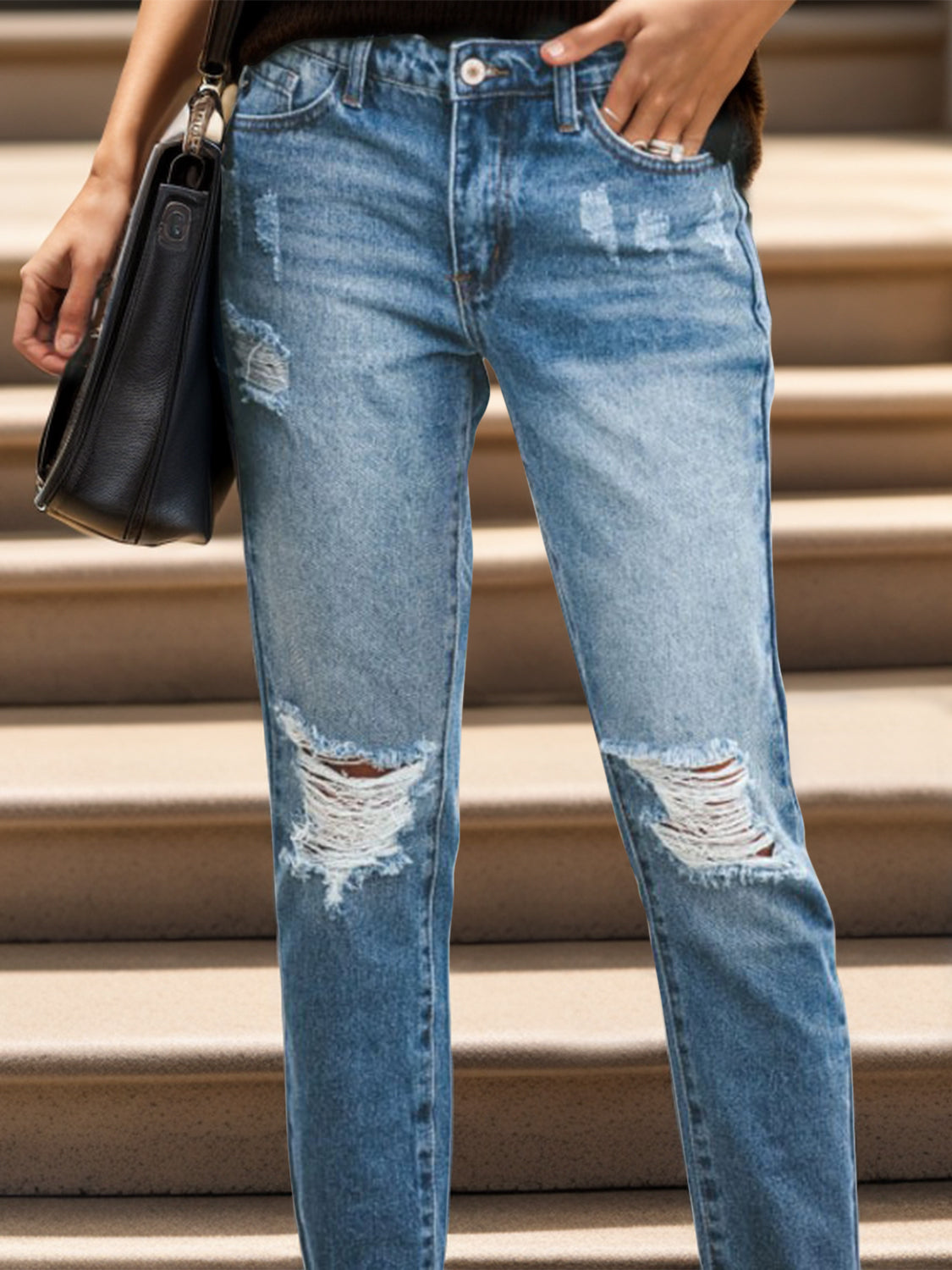 Distressed Raw Hem Jeans with Pockets Trendsi