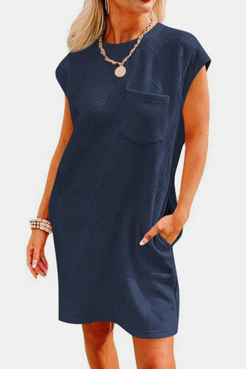 Textured Round Neck Cap Sleeve Dress Trendsi