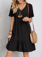 Full Size V-Neck Short Sleeve Dress Trendsi