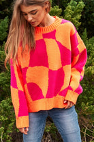 Multi Geo Checker Pullover Knit Sweater Top Davi & Dani