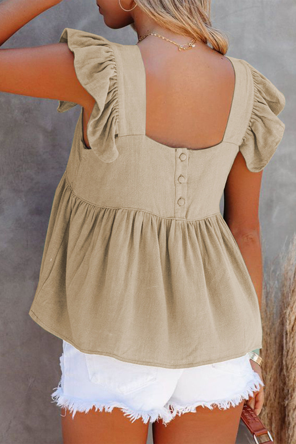 Ruffled Square Neck Cap Sleeve Blouse Casual Chic Boutique