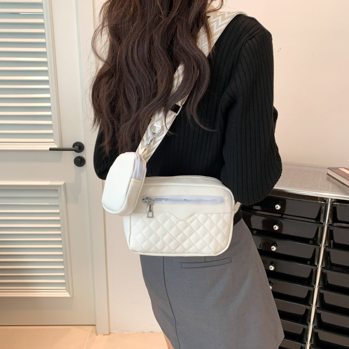 Stitching PU Leather Shoulder Bag Trendsi