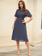 Round Neck Short Sleeve Midi Dress Trendsi