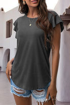 Ruffled Round Neck Cap Sleeve Blouse Trendsi