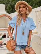 Ruffled Notched Petal Sleeve Blouse Trendsi