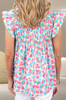 Ruffled Printed Notched Cap Sleeve Blouse Trendsi