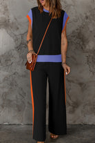 Contrast Round Neck Top and Pants Set Casual Chic Boutique