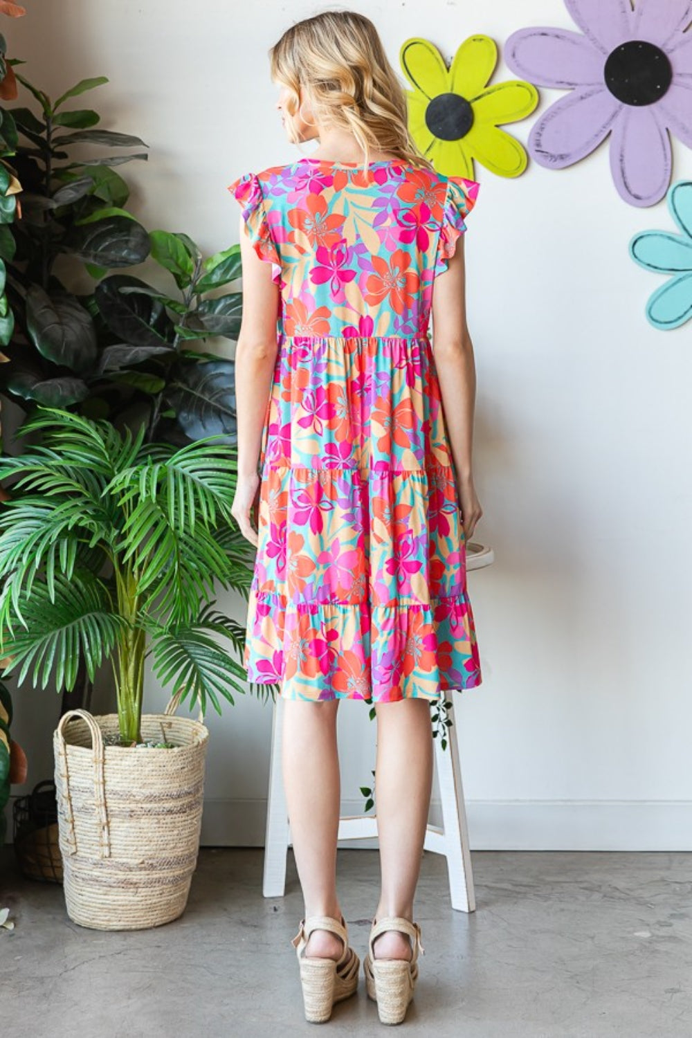 Heimish Full Size Floral Cap Sleeve Tiered Dress Trendsi