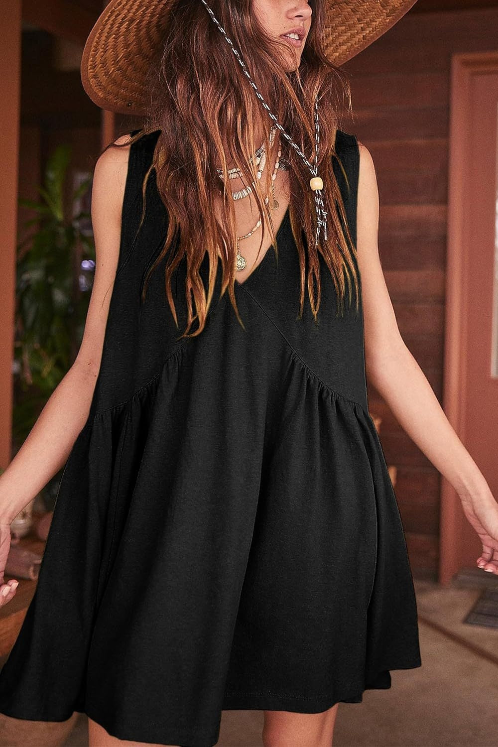 Plunge Wide Strap Mini Tank Dress Trendsi