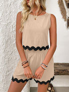 Contrast Trim Round Neck Top and Shorts Set Trendsi