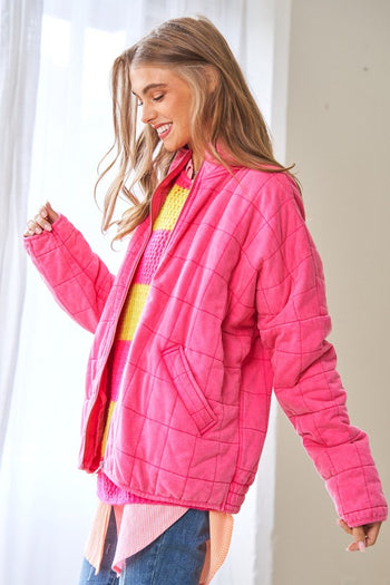 Washed Soft Comfy Quilting Zip Closure Jacket Davi & Dani