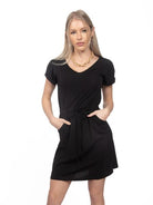 Women's V-Neck Drawstring Mini Dress Side Pockets
 HPWERLMMXW Casual Chic Boutique