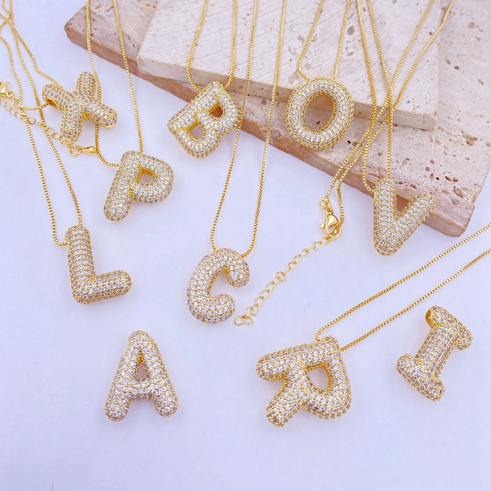 Gold-Plated Inlaid Zircon Letter Necklace Trendsi