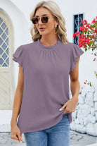 Ruffled Round Neck Cap Sleeve Blouse Casual Chic Boutique