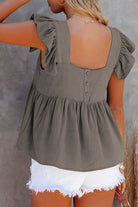 Ruffled Square Neck Cap Sleeve Blouse Casual Chic Boutique