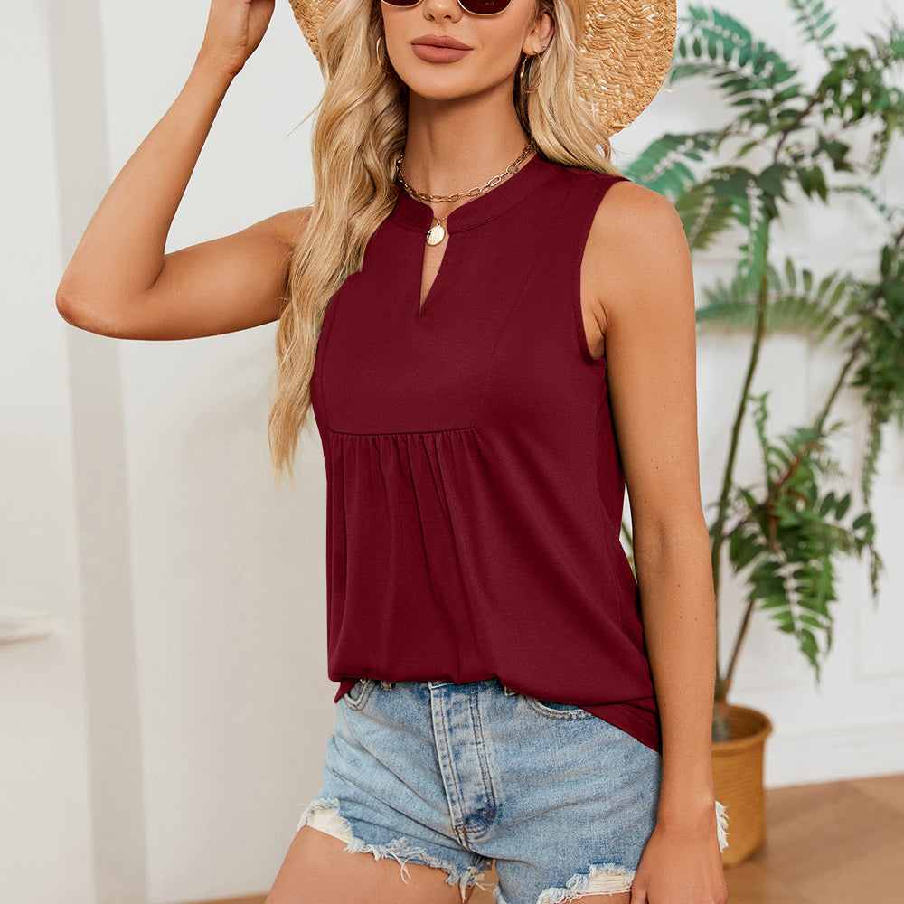 Ruched Notched Tank Casual Chic Boutique