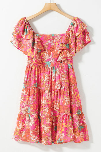 Ruffled Printed Square Neck Dress Trendsi