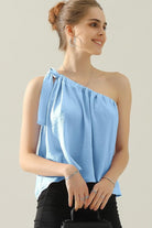 Ninexis One Shoulder Bow Tie Strap Satin Silk Top Trendsi