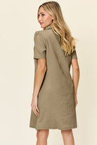 Double Take Full Size Texture Collared Neck Short Sleeve Dress Trendsi