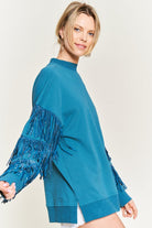 Silver studded fringe sleeve top JJT5009 Jade By Jane