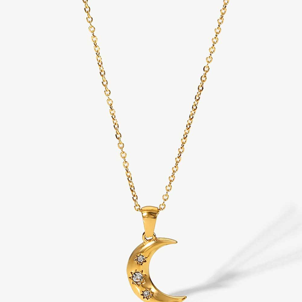 18K Gold Plated Inlaid Zircon Moon Pendant Necklace