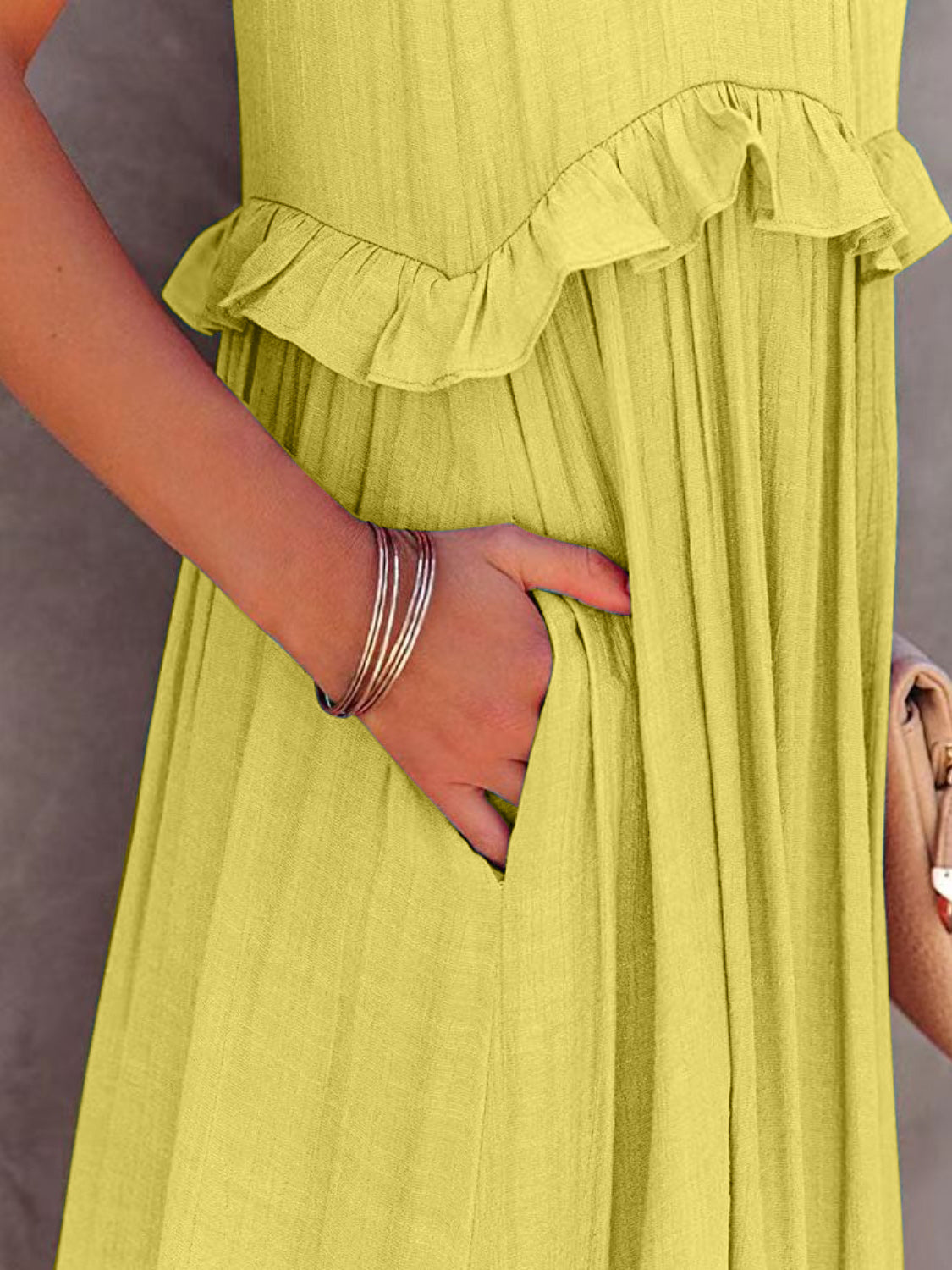 Ruffled Sleeveless Maxi Dress with Pockets Trendsi