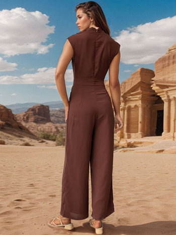 Ruched Mock Neck Sleeveless Jumpsuit Trendsi