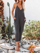 Solid Color V-Neck Pocket Jumpsuit HN4HHH66KN Casual Chic Boutique