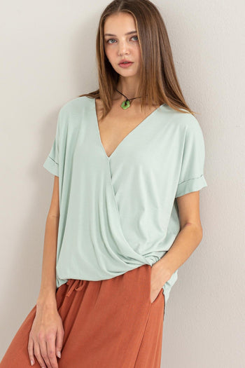 HYFVE Short Sleeve Surplice Top Trendsi