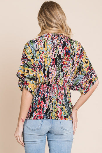 BOMBOM Printed Surplice Peplum Blouse Trendsi