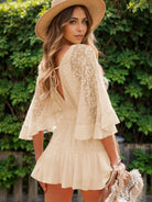 Lace Cutout Half Sleeve Mini Dress Trendsi