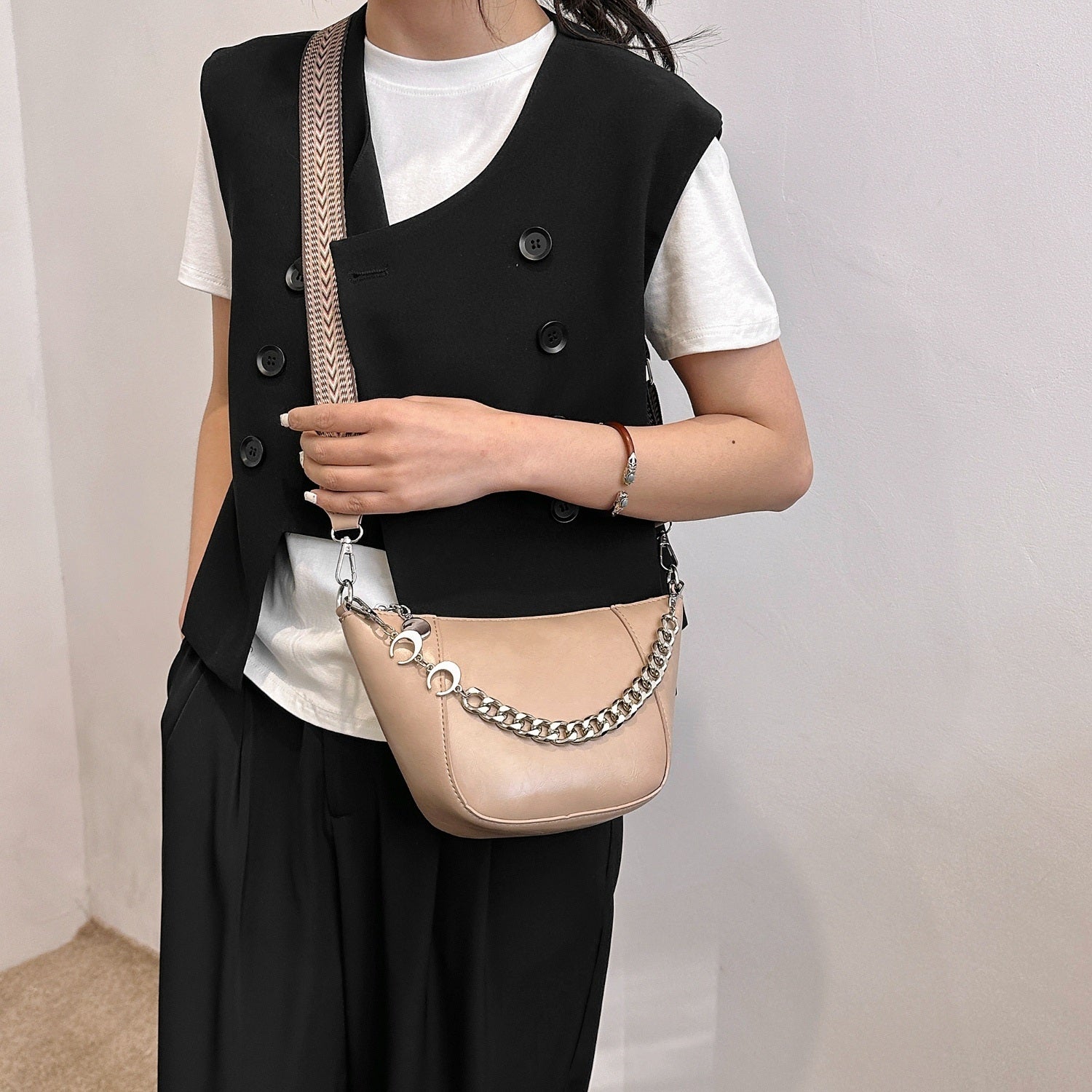 PU Leather Chain Trim Crossbody Bag Trendsi