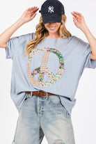 SAGE + FIG Peace Sign Round Neck Half Sleeve T-Shirt Trendsi