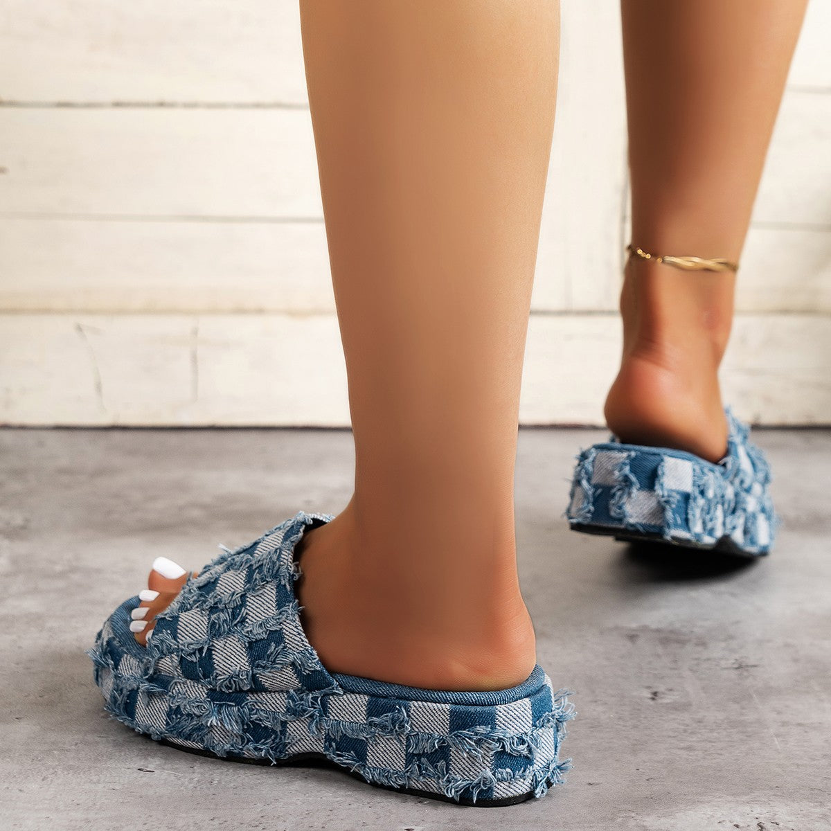 Plaid PU Leather Platform Sandals Trendsi
