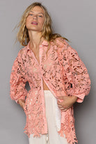 POL Collared Neck Button Up Lace Shirt Trendsi