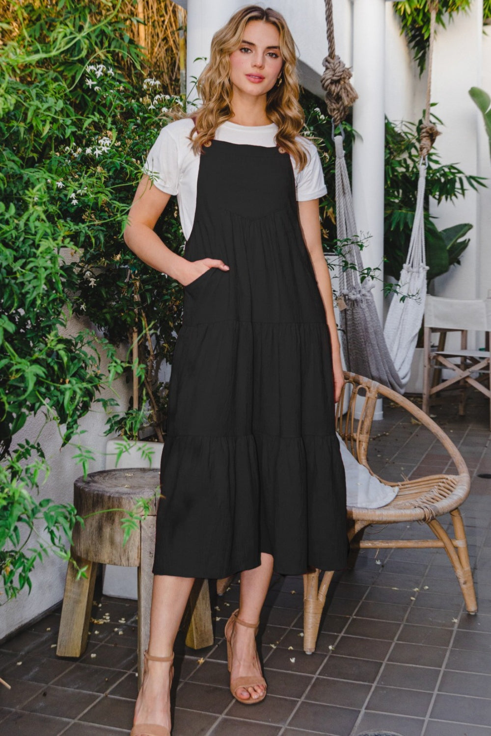 ODDI Full Size Sleeveless Tiered Midi Dress Trendsi