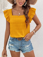 Ruffled Square Neck Cap Sleeve Blouse Trendsi