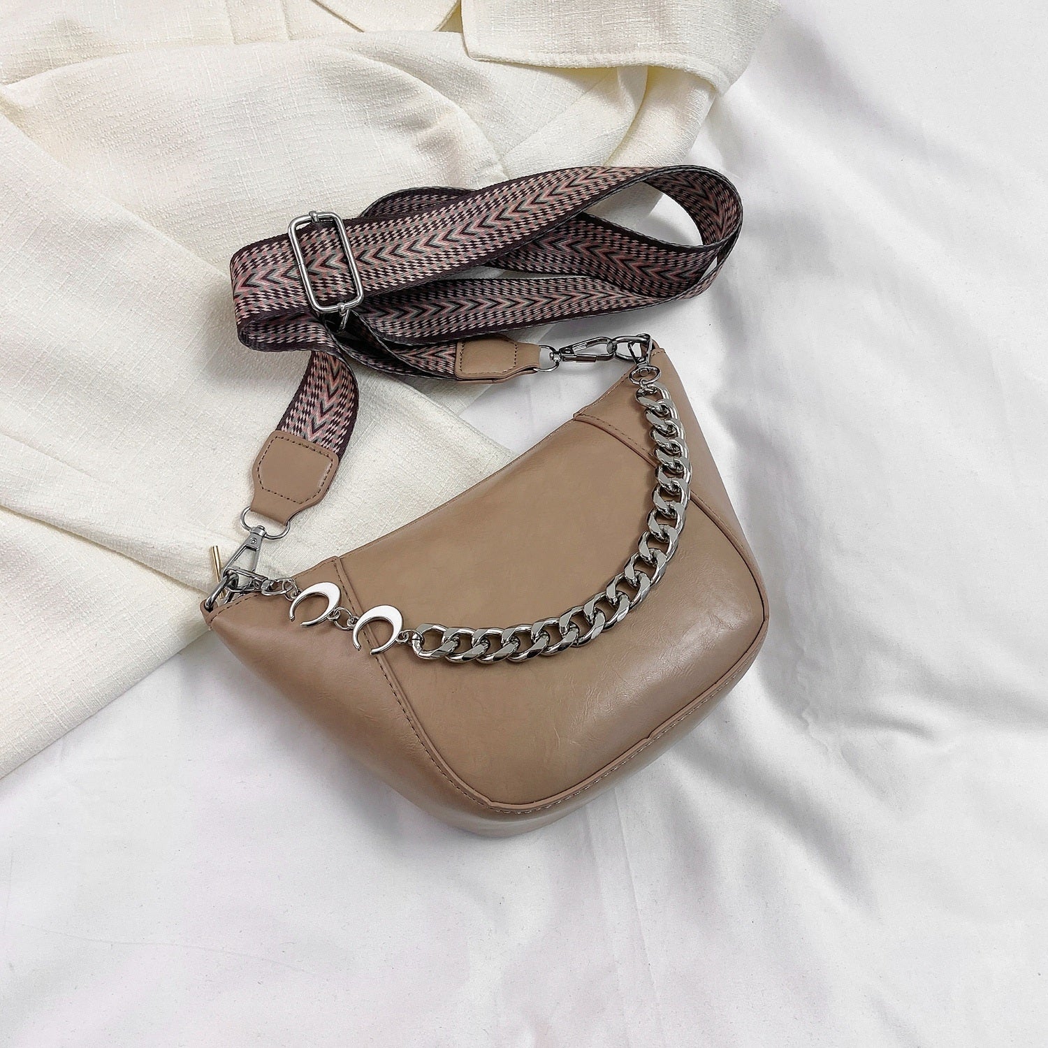 PU Leather Chain Trim Crossbody Bag Trendsi